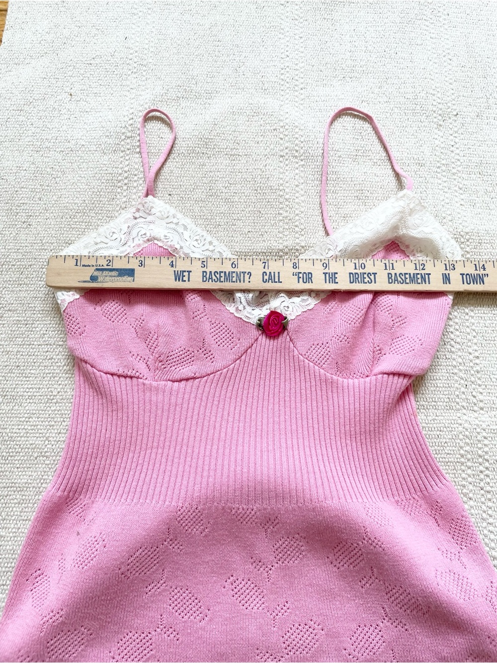 Vintage Betsey Johnson Pink Corset Knit Babydoll Cami Top S 100% Cotton Y2K - Picture 6 of 7
